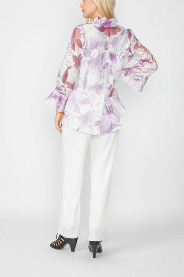 Purple Burn Out Pleated Collar & Back 3/4 Sleeves Jacket